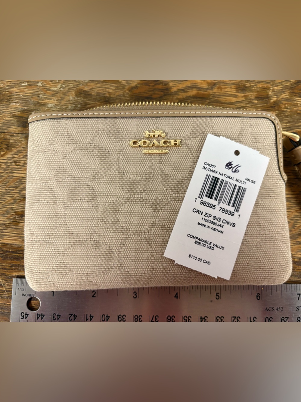 Coach Beige Signature Canvas Wristlet with Gold Logo - Picture 2 of 2